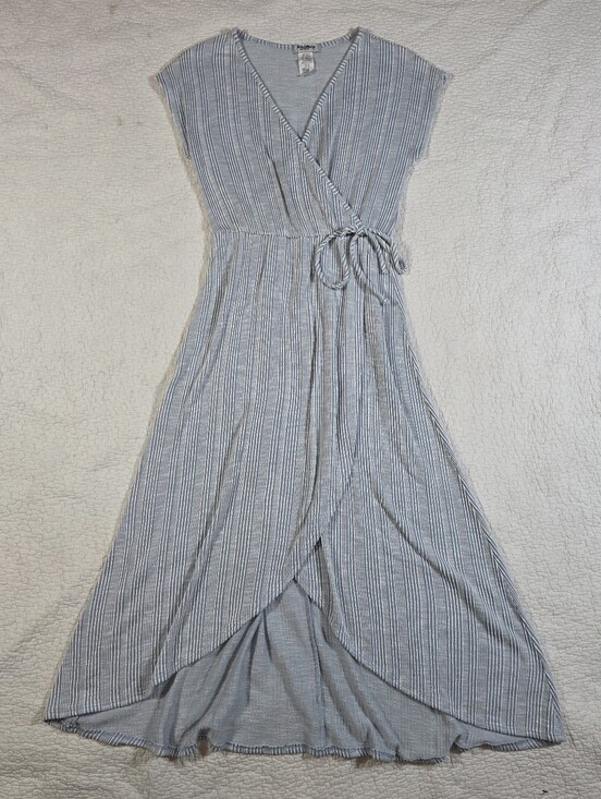 StitchWurks Dresses & Skirts - StitchWurks Los Angeles Light Blue Striped Faux Wrap Maxi Dress